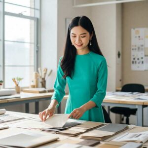 Designer đang chọn giấy in cho sản phẩm của mình 2